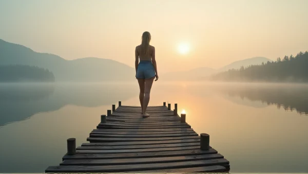 Woman on Dock at Misty Lake During Dawn