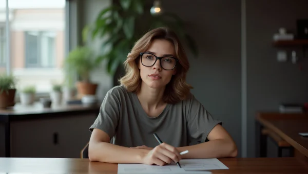Woman with Eyeglasses Working at Desk