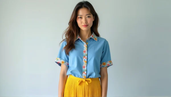 Woman in Floral Shirt and Yellow Fringe Skirt