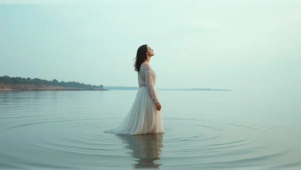 Woman In Flowing Dress Standing In Still Water