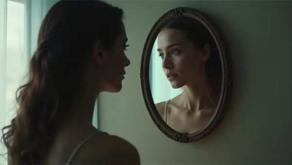 Woman Gazing in Mirror with Soft Window Light