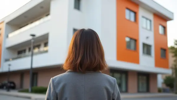 Woman In Gray Coat Near Modern Architecture
