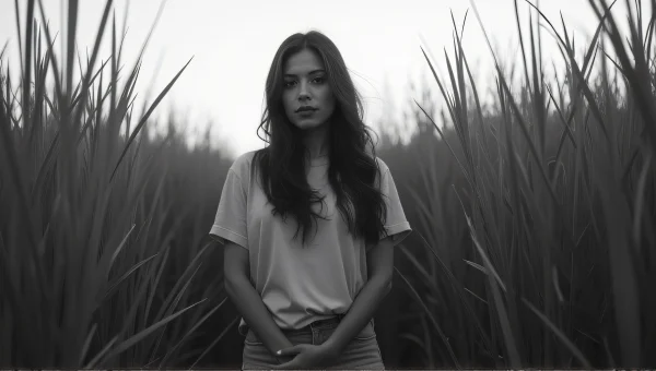 Woman in Grayscale Grass Field image