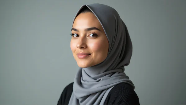Woman In Grey Hijab Portrait With Soft Lighting