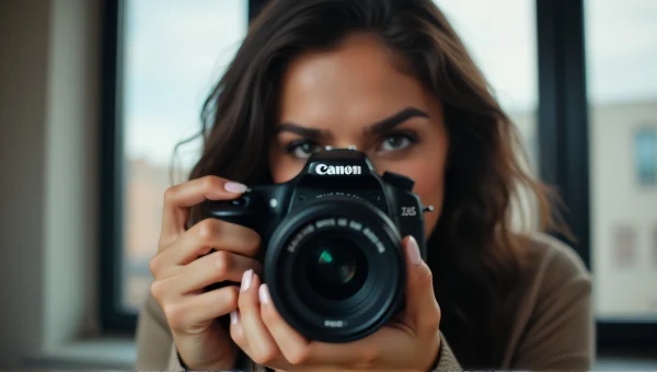 Woman Holding Canon Camera in Urban Loft