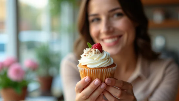 Woman Holding Cupcake With Soft Bokeh Background