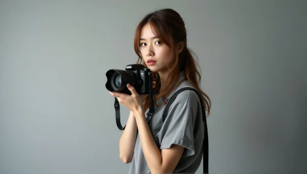 Woman Holding DSLR Camera In Studio Light