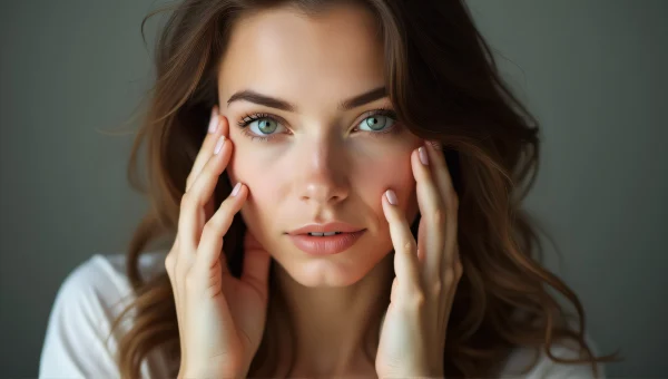Woman Holding Face With Hands, Direct Eye Contact