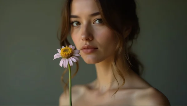 Woman Holding Flower Portrait Soft Light