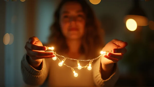 Woman Holding Glowing String Lights in Bokeh