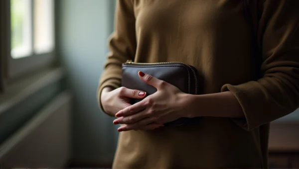Woman Holding Leather Pouch In Soft Interior Light