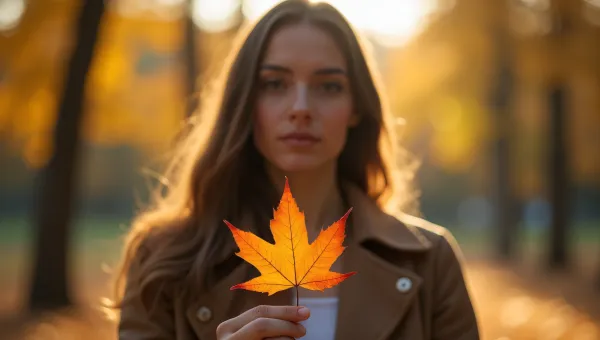 Woman Holding Maple Leaf In Autumn Park