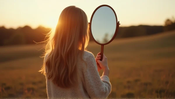 Woman Holding Mirror Outdoors at Golden Hour