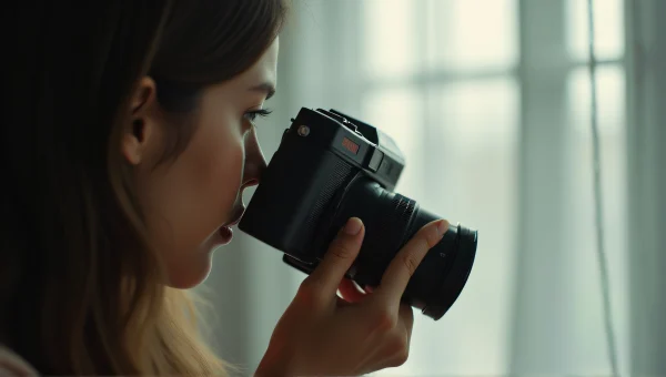 Woman Holding Old Film Camera In Soft Light