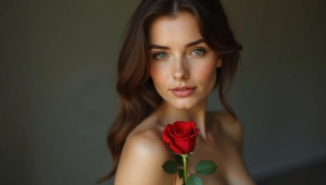 Woman Holding Rose Portrait In Soft Light