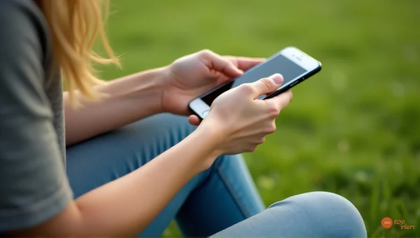 Woman Holding Smartphone On Green Grass