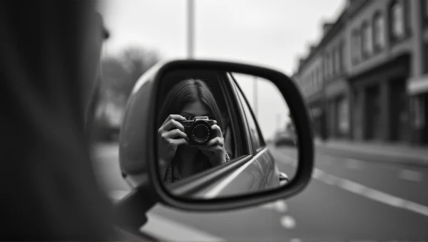 Woman Holding Vintage Camera Reflecting Street