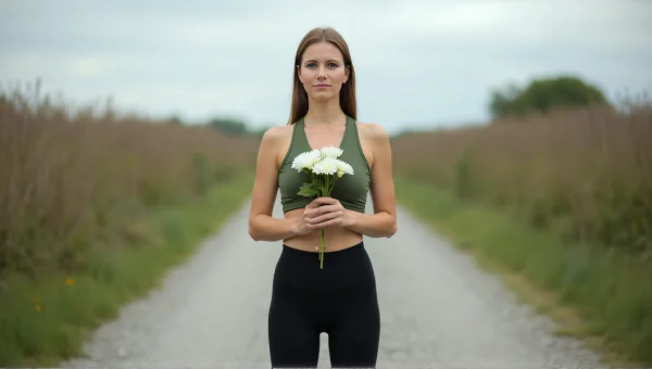 Woman Holding White Flowers On Gravel Path