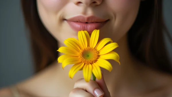 Woman Holding Yellow Flower Close-Up Portrait