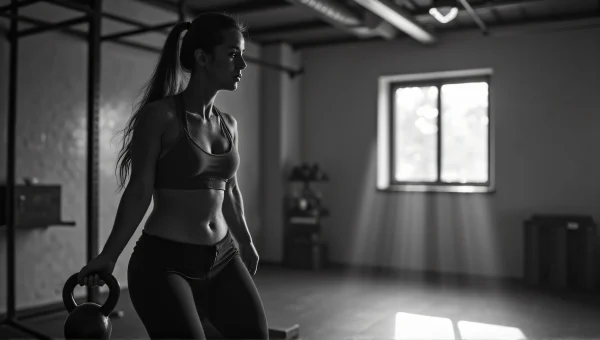Woman Kettlebell Swings in Loft Gym