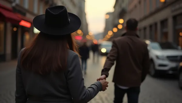 Woman Leading Someone Hand in Hand at Dusk