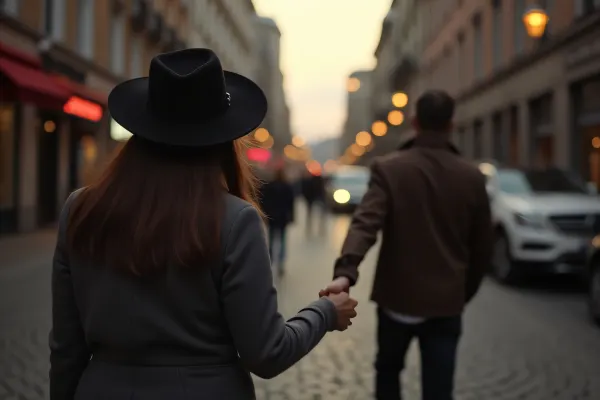 Woman Leading Someone Hand in Hand at Dusk