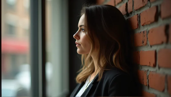 Woman Leaning Against Brick Wall In Soft Light