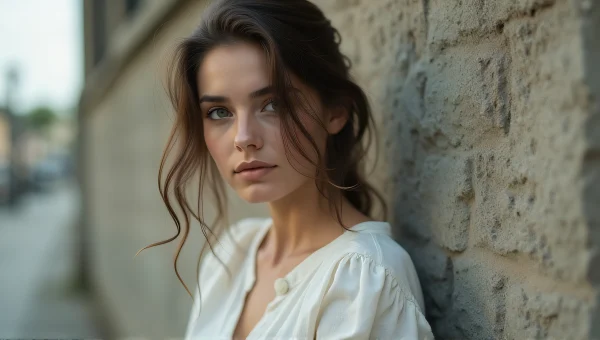 Woman Leaning Against Concrete Wall Portrait