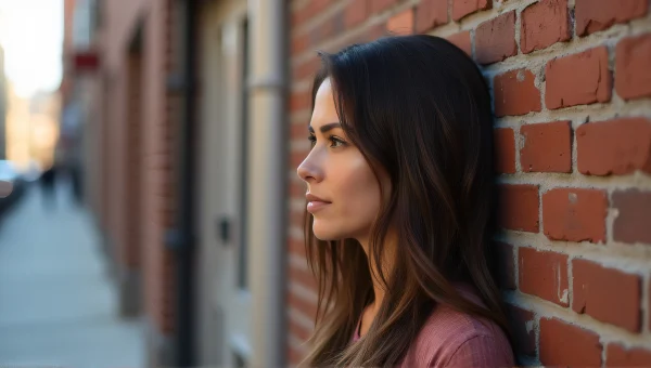Woman Leaning Against Urban Brick Wall