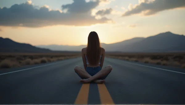 Woman Meditating on Deserted Road at Dusk