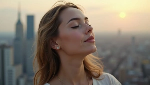 Woman Meditating in Urban Setting, Relaxation Mood