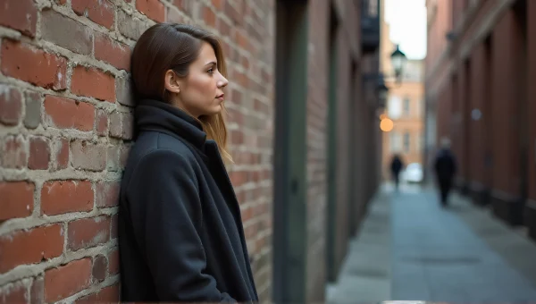 Woman Mid-Length Coat Urban Alley Brick Wall