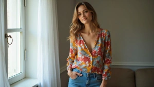 Woman In Multicolored Botanical Top Relaxing