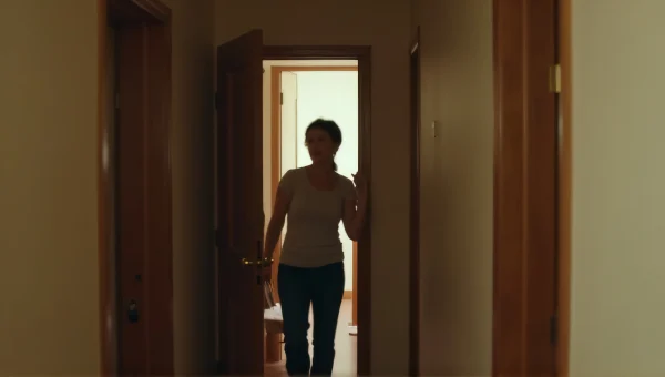 Woman Opening Wooden Door In Narrow Hallway