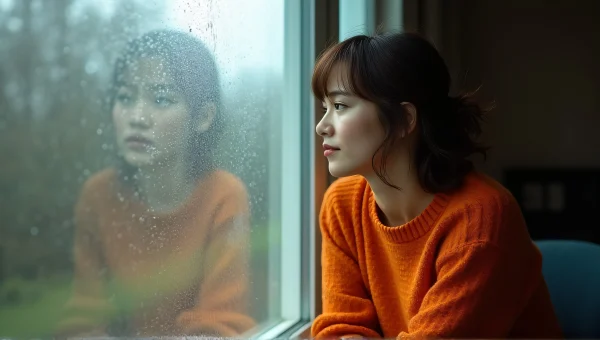 Woman in Orange Sweater by Rainy Window