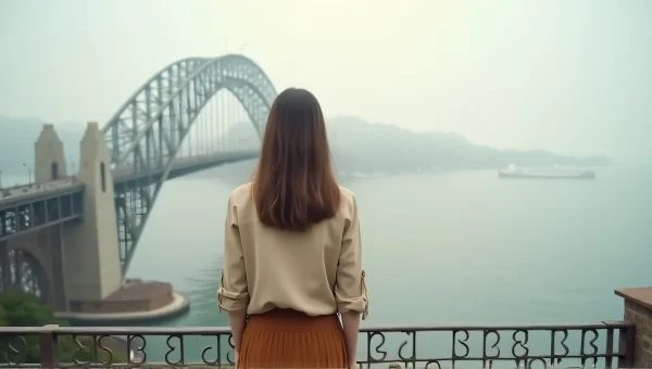 Woman Overlooking Foggy Bay On Balcony