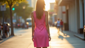 Woman in Pink Dress Urban Sidewalk Relaxation