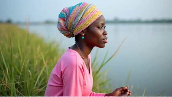 Woman in Pink Top with Headscarf by Water
