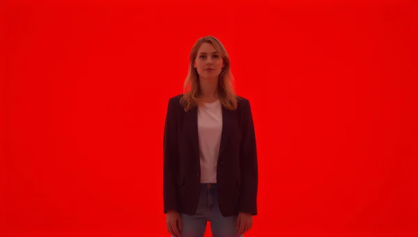Woman Portrait Against Red Backdrop, Neutral Expression