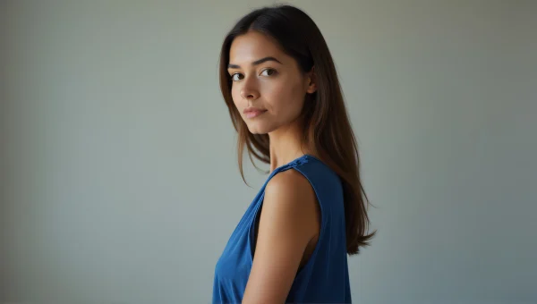 Woman Portrait Blue Blouse Natural Pose Studio Light