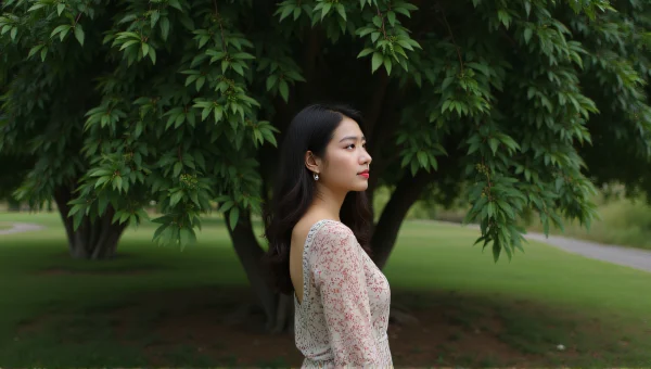 Woman Portrait in Nature With Green Tree Background