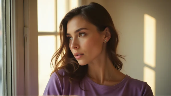 Woman Portrait Purple Top Sunlit Window Profile