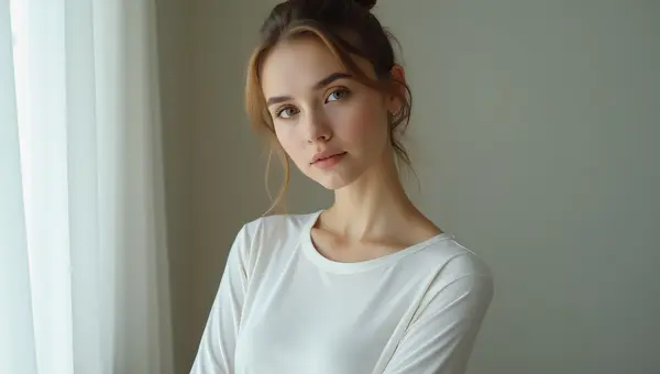 Woman Portrait in Soft Light, Neutral Backdrop
