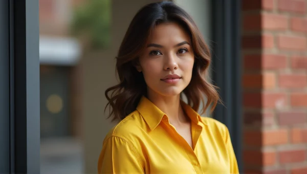Woman Portrait in Yellow Shirt Urban Background