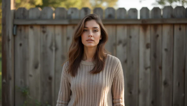 Woman Posing Near Wooden Fence in Morning Light