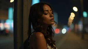 Woman Relaxing at Night Urban Setting