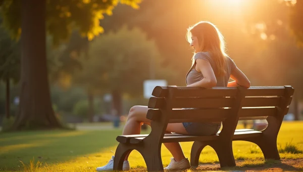 Woman Relaxing on Bench in Sunlit Park