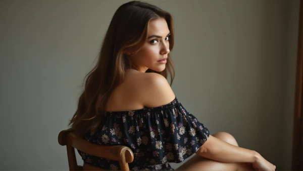 Woman Relaxing in Black Floral Off-Shoulder Top