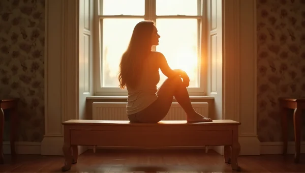 Woman Relaxing by Sunlit Window with Bench