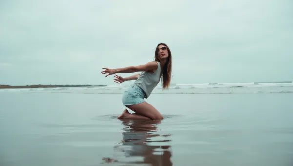Woman Relaxing by Water with Rippling Reflection